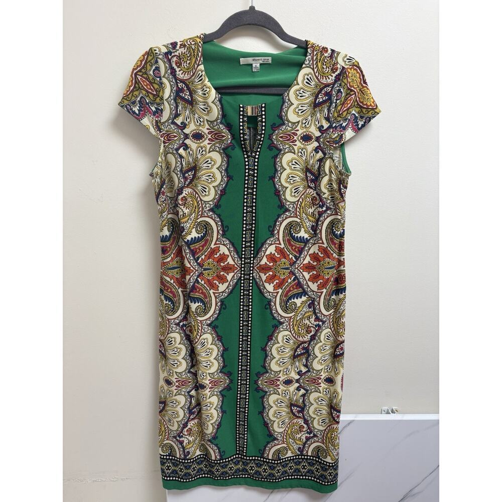 Studio One New York‎ Women’s Dress Size Small Green Paisley Print Shift